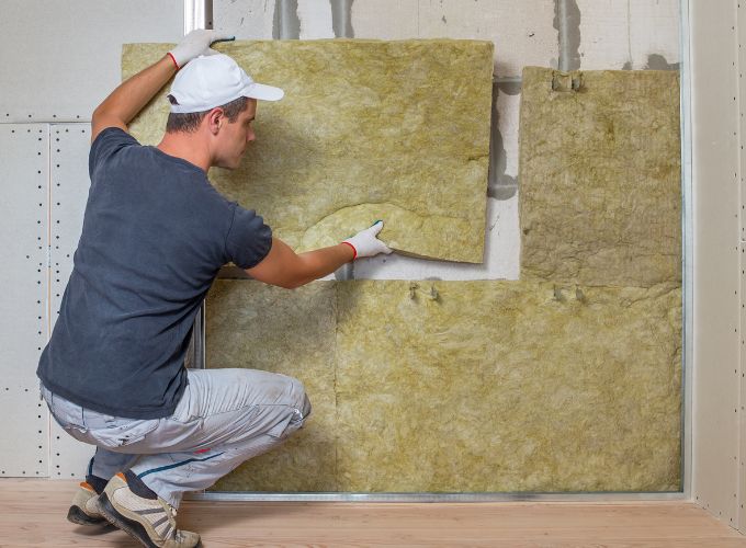 Installer de la laine de roche dans un mur