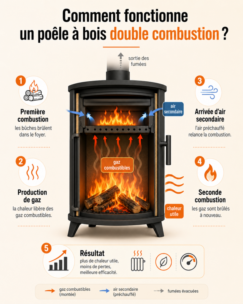 Poele a bois double combustion