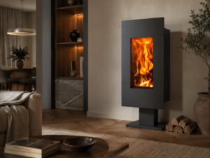 nettoyage poele a bois dans un salon moderne
