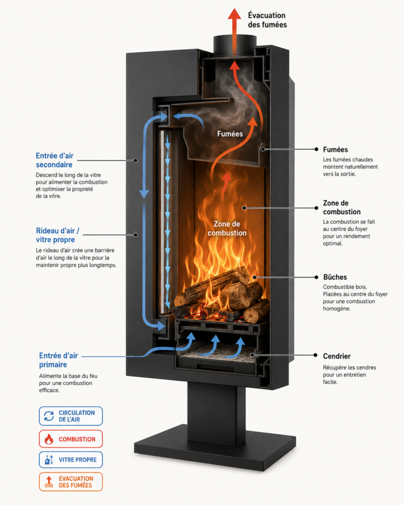 schéma entretien et combustion poele a bois
